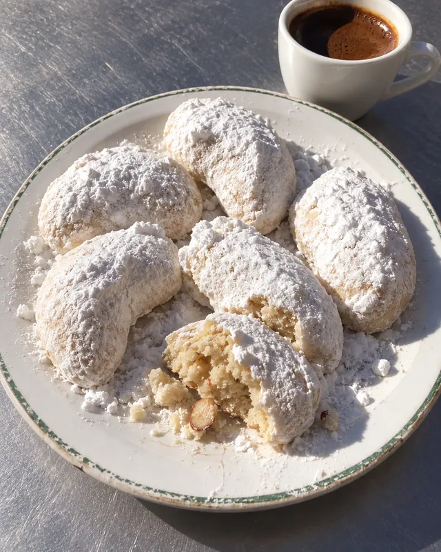 Kourabier : Sablés d’amande enrobés de sucre glace, à tremper dans le café